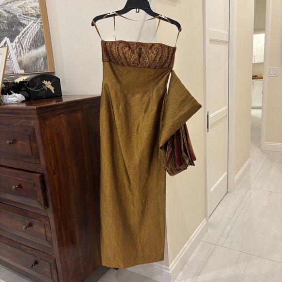 Lillie‎ Rubin Bronze Beaded Brocade Jacquard Silk Gown, Sz M - Picture 4 of 10